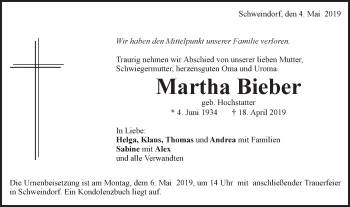 Traueranzeige von Martha Bieber von Schwäbische Post