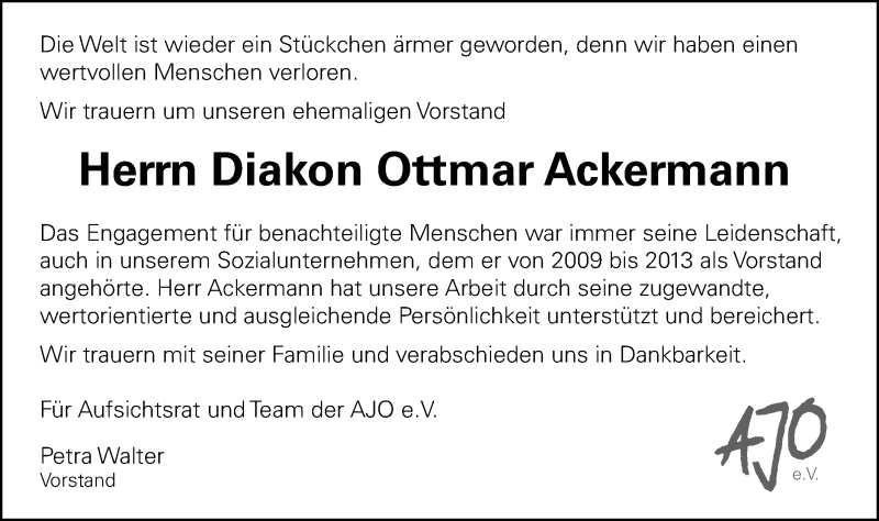  Traueranzeige für Ottmar Ackermann vom 24.05.2019 aus Schwäbische Post