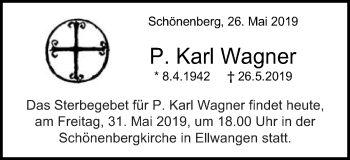 Traueranzeige von P.Karl Wagner