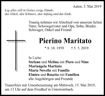 Traueranzeige von Pierino Maritato von Schwäbische Post