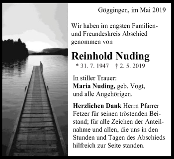 Traueranzeige von Reinhold Nuding von Gmünder Tagespost