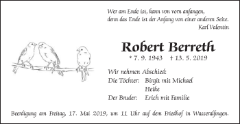 Traueranzeige von Robert Berreth von Schwäbische Post