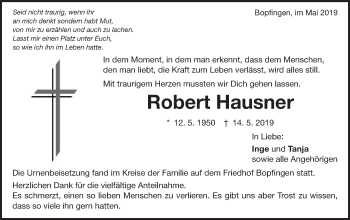 Traueranzeige von Robert Hausner von Schwäbische Post