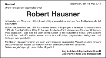Traueranzeige von Robert Hausner von Schwäbische Post