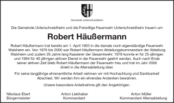 Traueranzeige von Robert Häußermann von Schwäbische Post