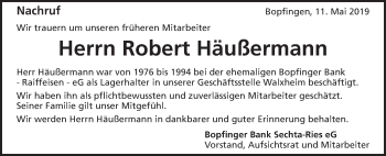 Traueranzeige von Robert Häußermann von Schwäbische Post