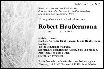 Traueranzeige von Robert Häußermann von Schwäbische Post