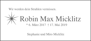 Traueranzeige von Robin Max Micklitz