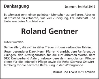 Traueranzeige von Roland Gentner von Schwäbische Post