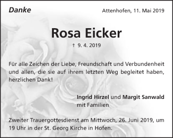 Traueranzeige von Rosa Eicker von Schwäbische Post