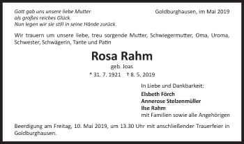 Traueranzeige von Rosa Rahm von Schwäbische Post