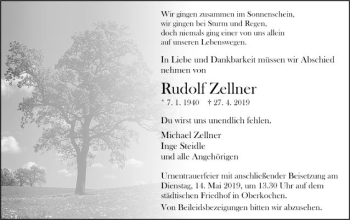 Traueranzeige von Rudolf Zellner von Schwäbische Post