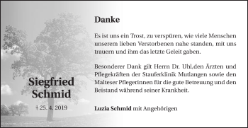 Traueranzeige von Siegfried Schmid von Schwäbische Post