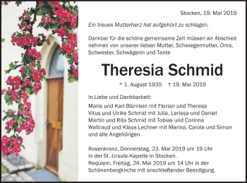 Traueranzeige von Theresia Schmid von Schwäbische Post