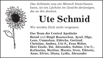 Traueranzeige von Ute Schmid von Gmünder Tagespost