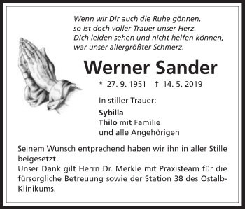 Traueranzeige von Werner Sander von Schwäbische Post