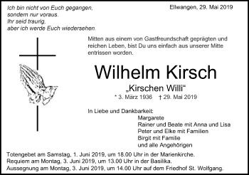 Traueranzeige von Wilhelm Kirsch