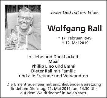 Traueranzeige von Wolfgang Rall von Schwäbische Post