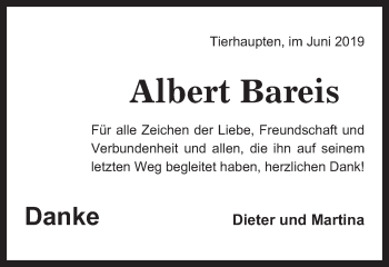 Traueranzeige von Albert Bareis von Gmünder Tagespost