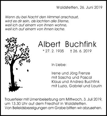 Traueranzeige von Albert Buchfink