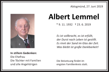 Traueranzeige von Albert Lemmel von Schwäbische Post