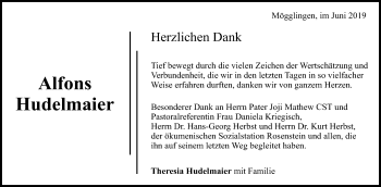 Traueranzeige von Alfons Hudelmaier von Gmünder Tagespost