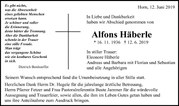 Traueranzeige von Alfons Häberle von Gmünder Tagespost