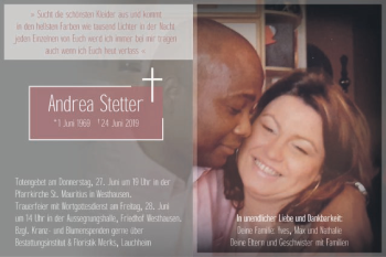 Traueranzeige von Andrea Stetter von Schwäbische Post