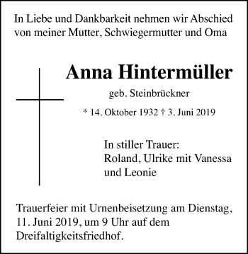 Traueranzeige von Anna Hintermüller von Gmünder Tagespost