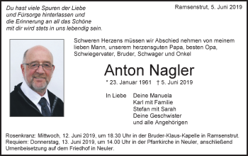 Traueranzeige von Anton Nagler von Schwäbische Post