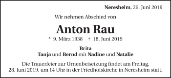 Traueranzeige von Anton Rau von Schwäbische Post
