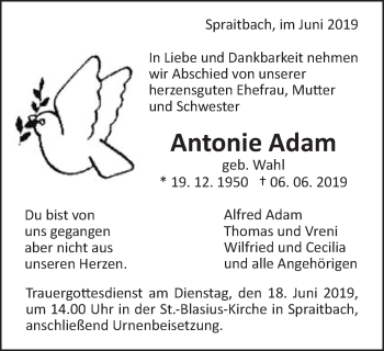 Traueranzeige von Antonie Adam von Gmünder Tagespost