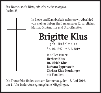 Traueranzeige von Brigitte Klus von Gmünder Tagespost