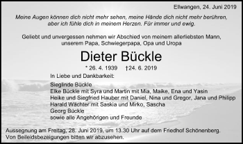 Traueranzeige von Dieter Bückle