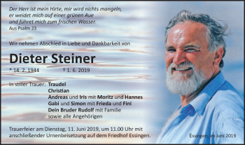 Traueranzeige von Dieter Steiner von Schwäbische Post