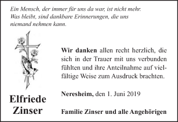 Traueranzeige von Elfriede Zinser von Schwäbische Post