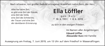 Traueranzeige von Ella Löffler von Schwäbische Post