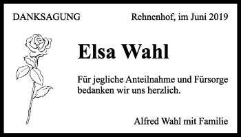 Traueranzeige von Elsa Wahl von Gmünder Tagespost