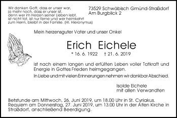 Traueranzeige von Erich Eichele