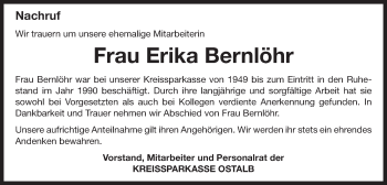 Traueranzeige von Erika Bernlöhr von Schwäbische Post