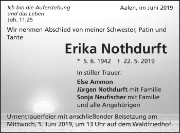 Traueranzeige von Erika Nothdurft von Schwäbische Post