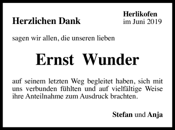 Traueranzeige von Ernst Wunder von Gmünder Tagespost