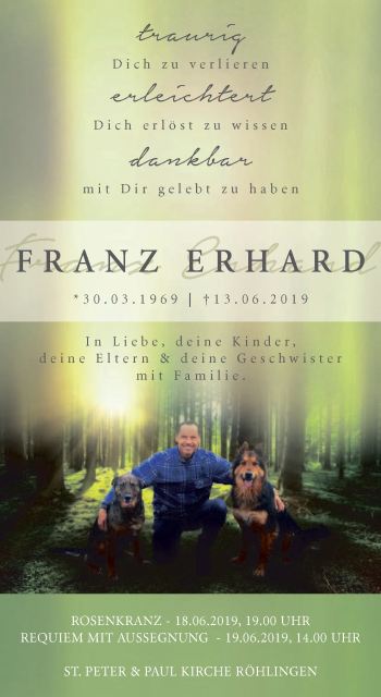 Traueranzeige von Franz Erhard von Schwäbische Post