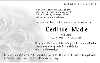 Traueranzeige von Gerlinde Madle von Gmünder Tagespost
