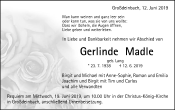 Traueranzeige von Gerlinde Madle