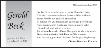 Traueranzeige von Gerold Beck von Gmünder Tagespost