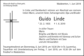 Traueranzeige von Guido Linde von Gmünder Tagespost