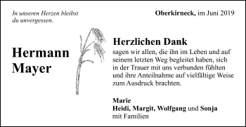 Traueranzeige von Hermann Mayer von Gmünder Tagespost