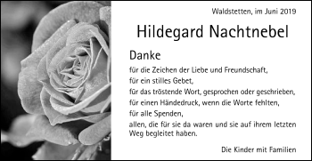 Traueranzeige von Hildegard Nachtnebel von Gmünder Tagespost