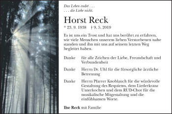 Traueranzeige von Horst Reck von Schwäbische Post